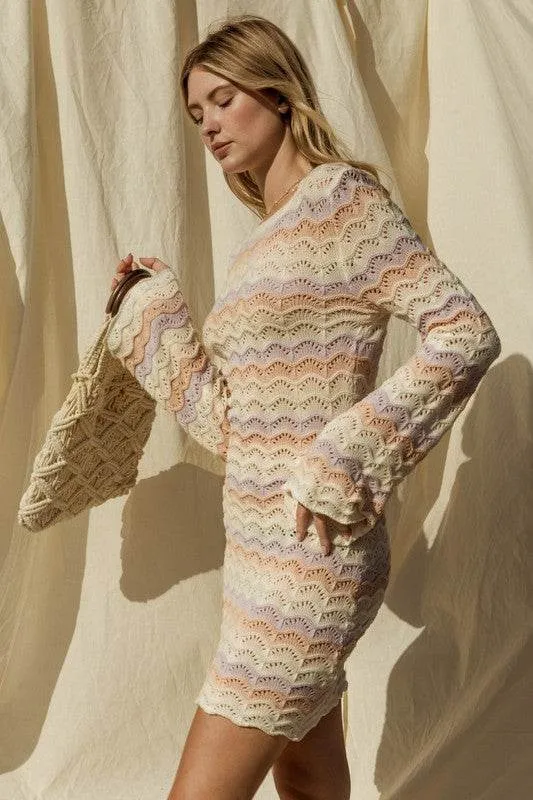 Gilli Round Neck Bell Sleeve Knitted Sweater Mini Dress