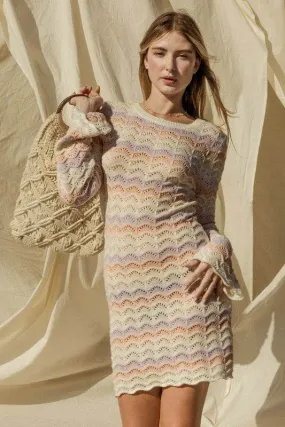 Gilli Round Neck Bell Sleeve Knitted Sweater Mini Dress