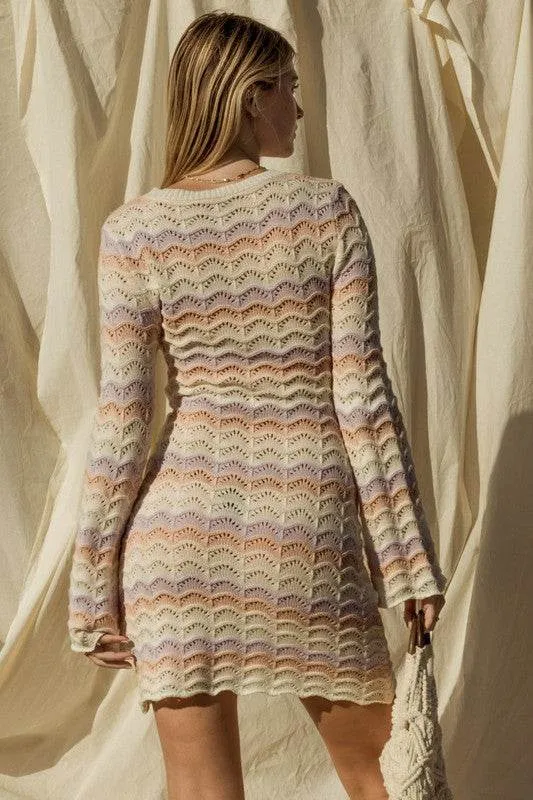 Gilli Round Neck Bell Sleeve Knitted Sweater Mini Dress