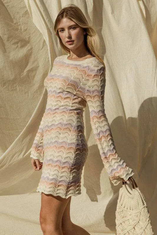Gilli Round Neck Bell Sleeve Knitted Sweater Mini Dress