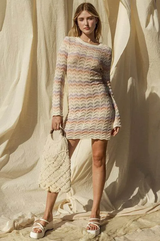 Gilli Round Neck Bell Sleeve Knitted Sweater Mini Dress