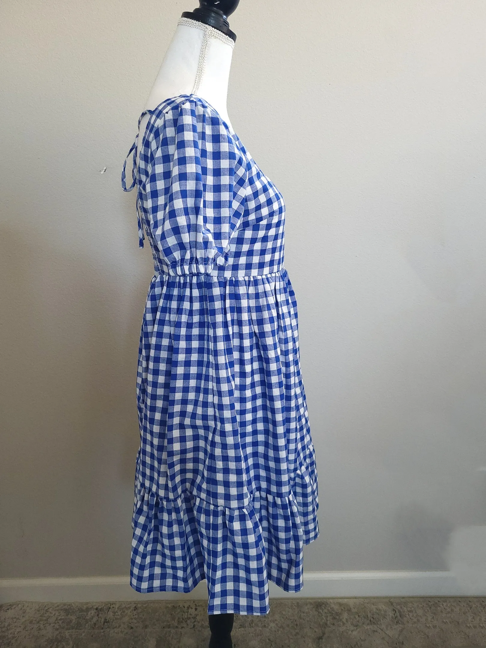 GINGHAM PRINT SQUARE NECK DRESS