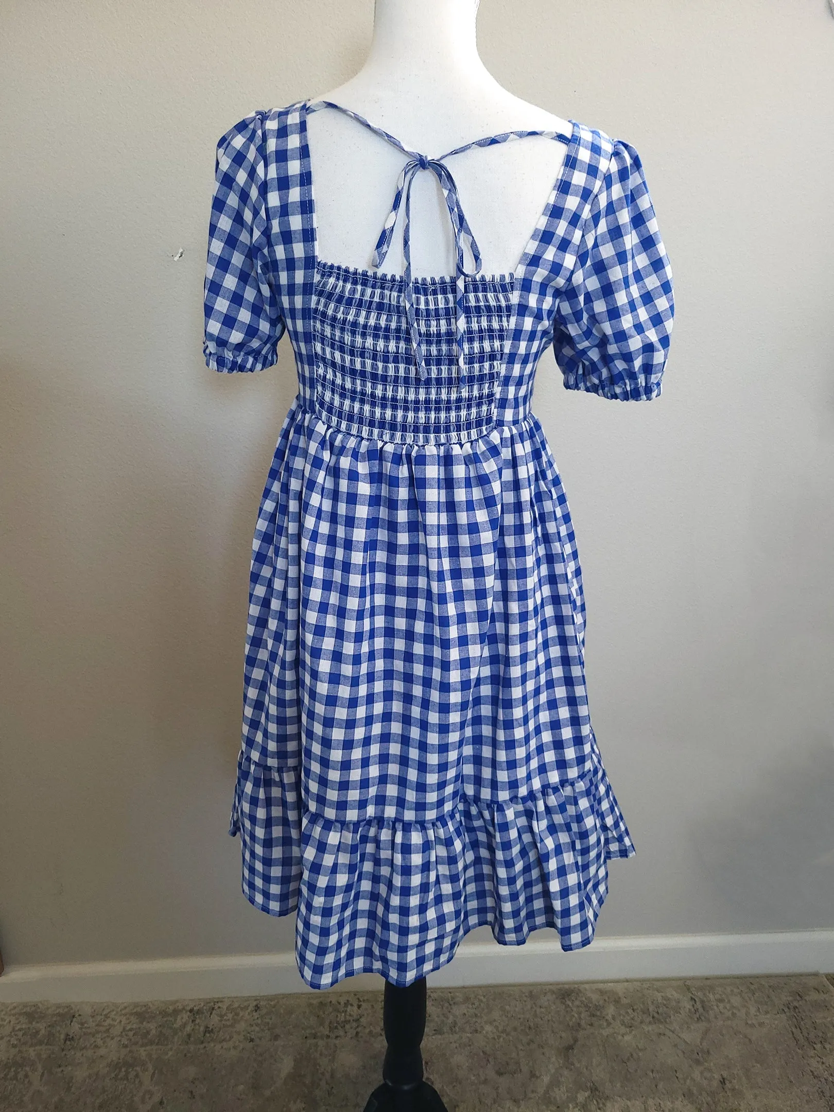 GINGHAM PRINT SQUARE NECK DRESS