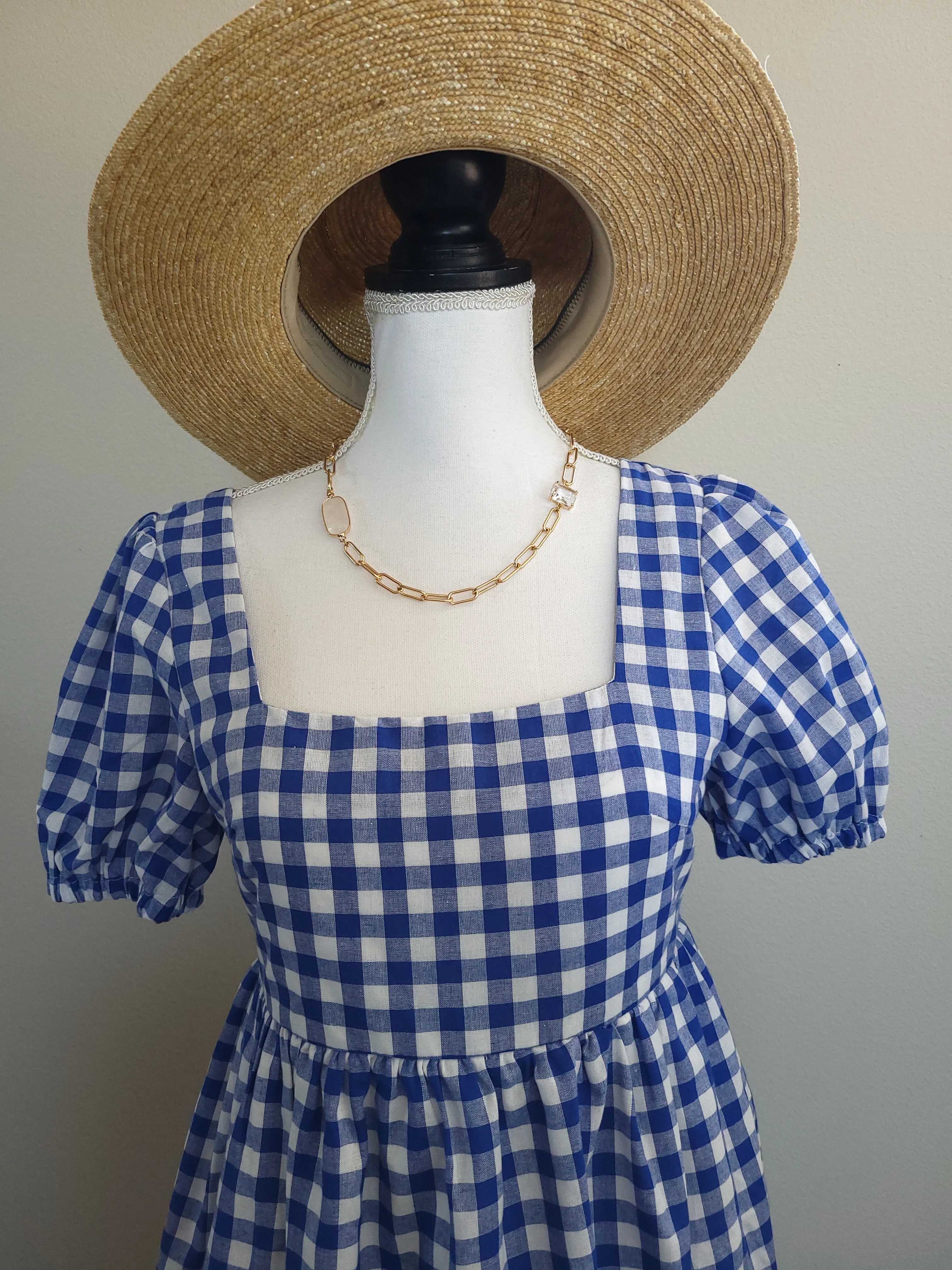 GINGHAM PRINT SQUARE NECK DRESS