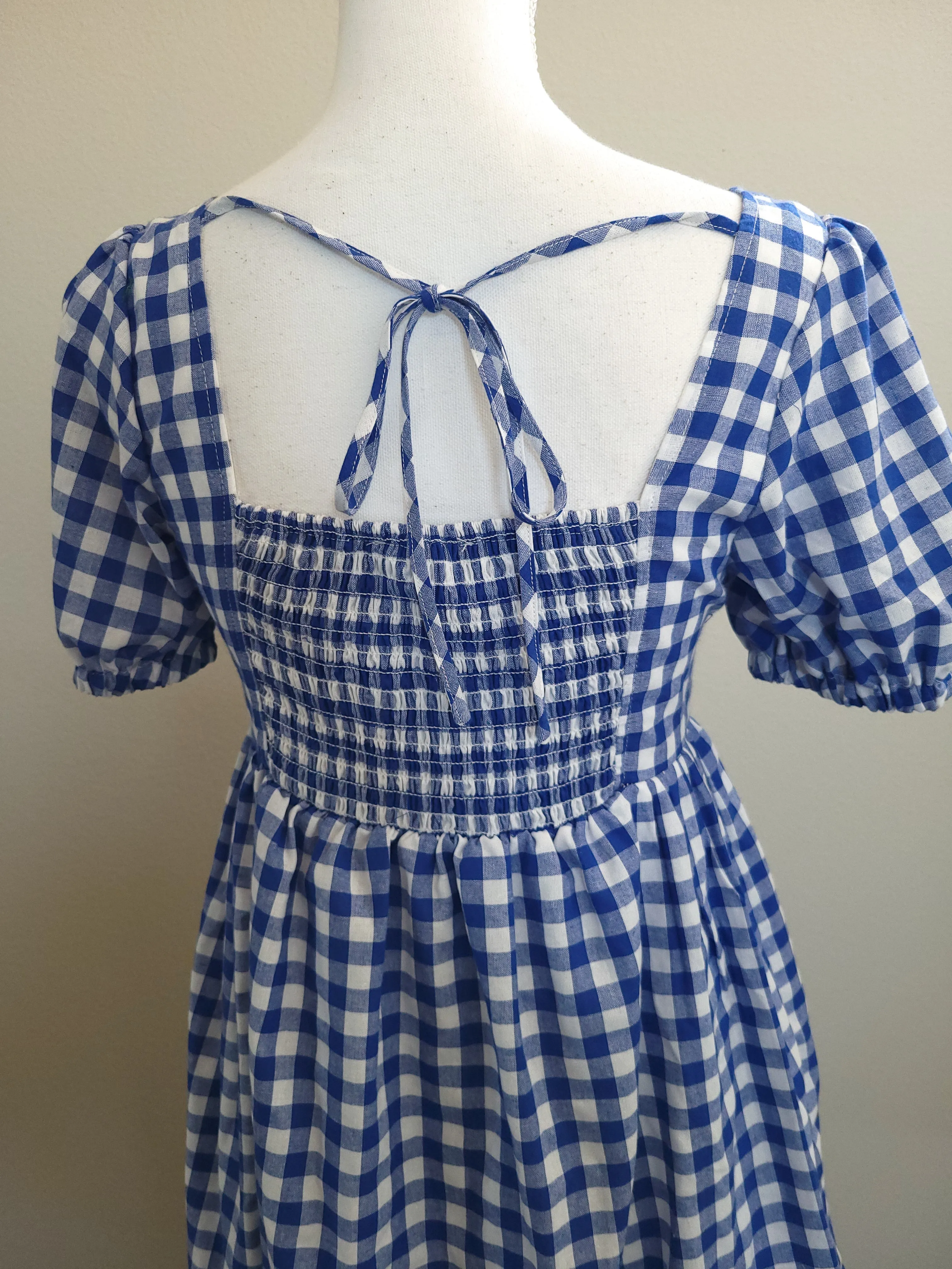 GINGHAM PRINT SQUARE NECK DRESS
