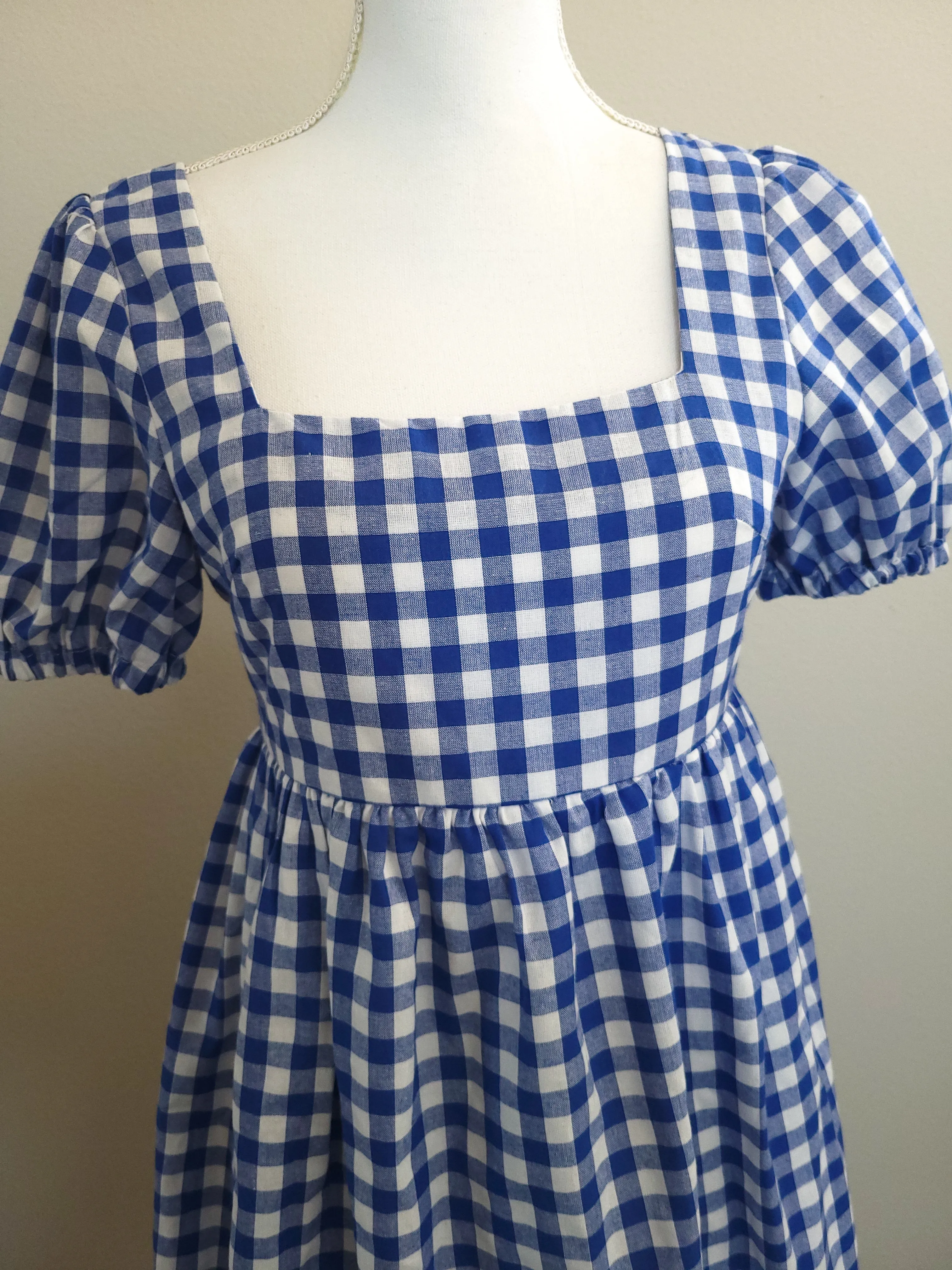 GINGHAM PRINT SQUARE NECK DRESS