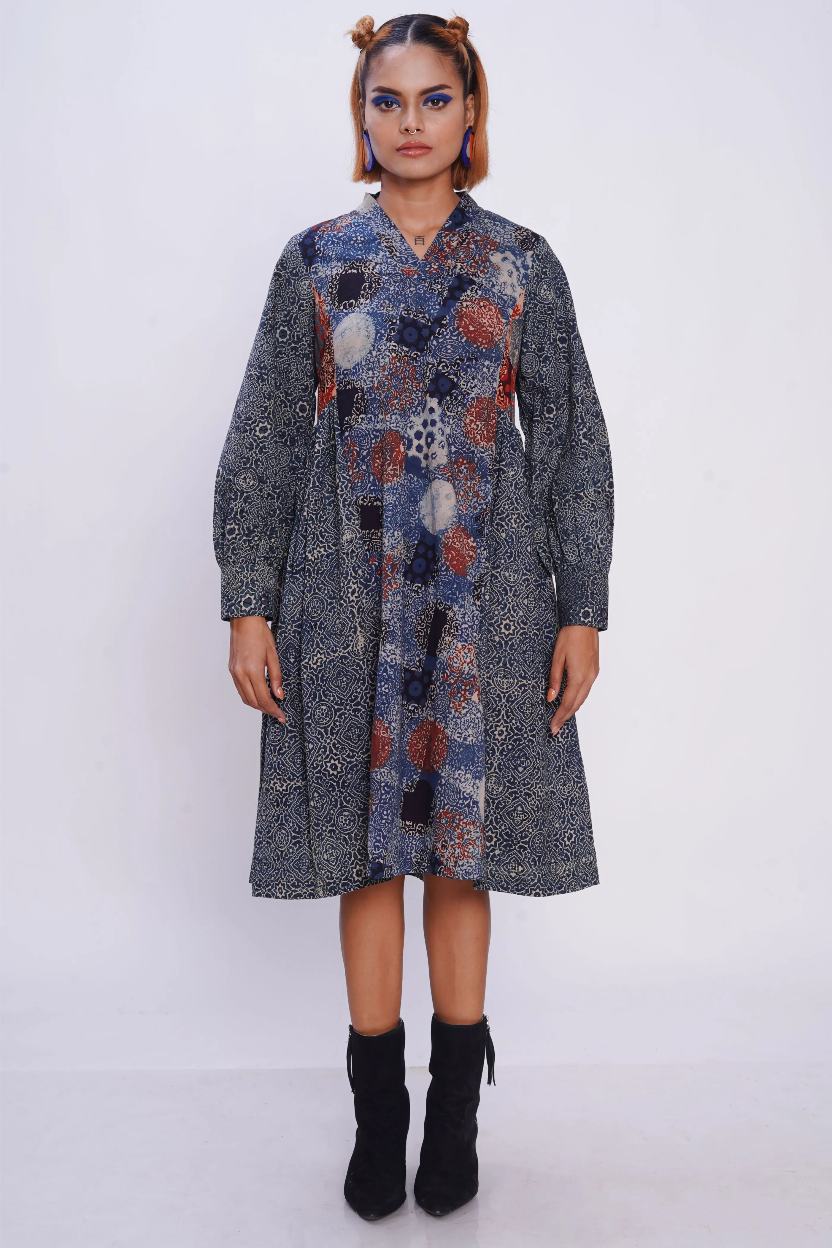 Hand block printed indigo timeless dress