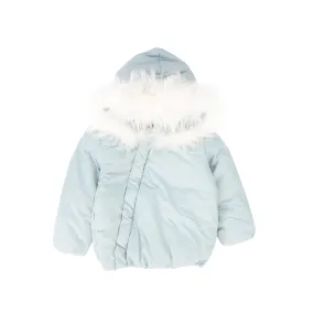IBIS BLUE/WHITE FUR TRIM PUFFER COAT [FINAL SALE]