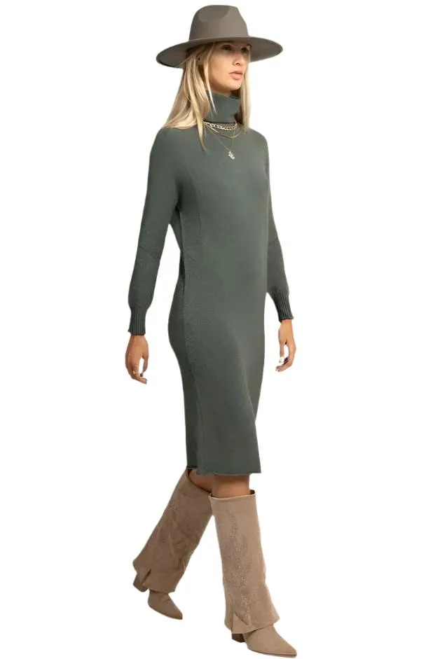 Italian Long Sweater Dress With Turtleneck One Size