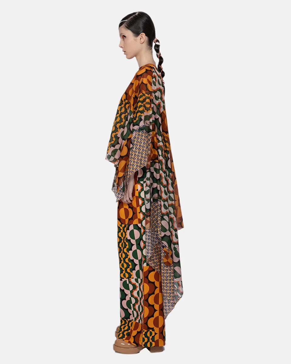 Lightweight Cotton Print Cape Blouse Yellow