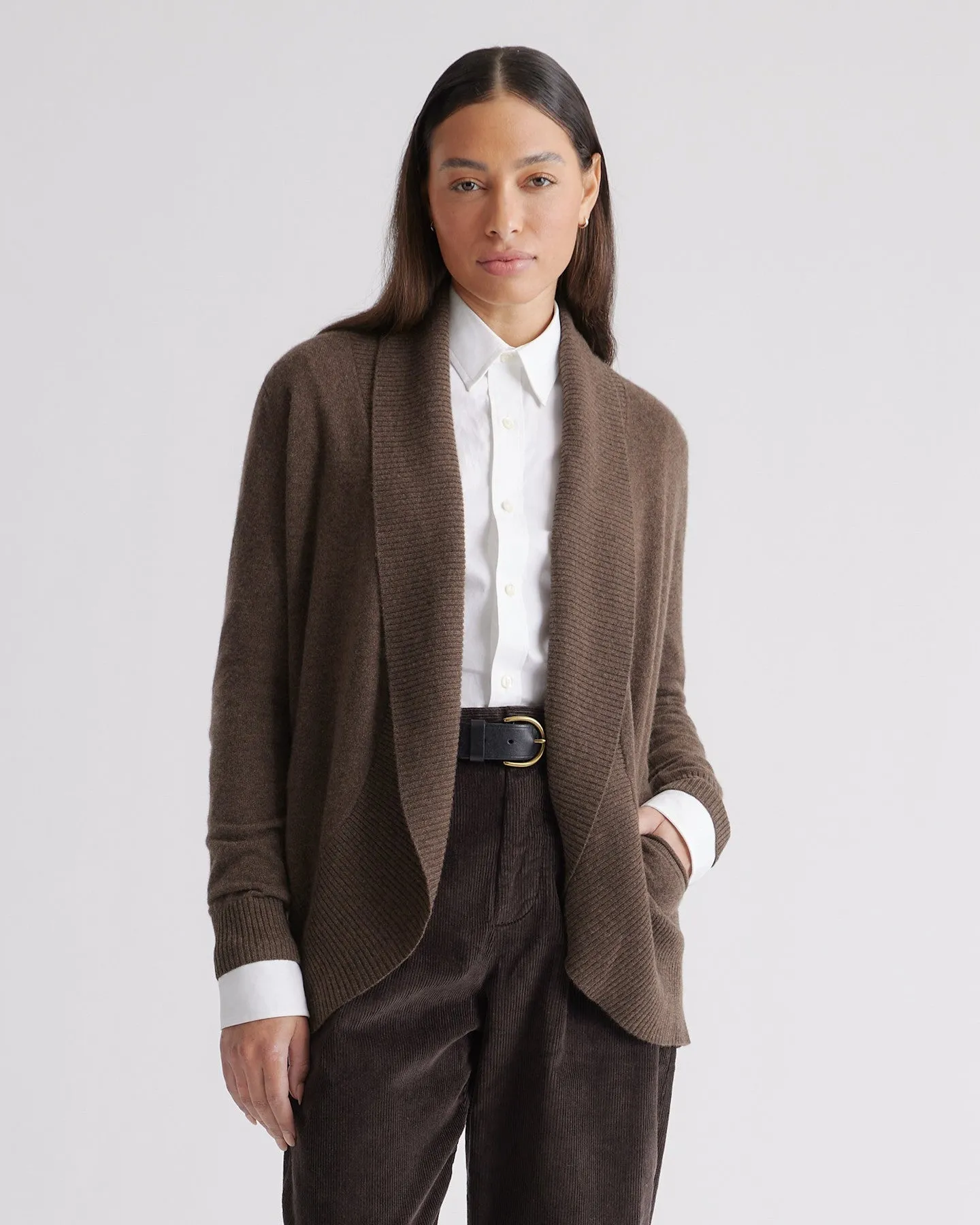 Lightweight Mongolian Cashmere Open Cardigan Sweater