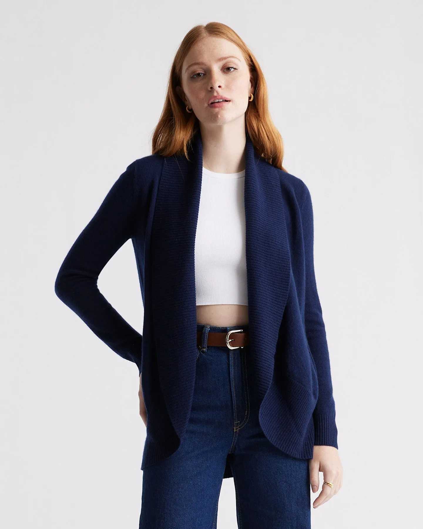 Lightweight Mongolian Cashmere Open Cardigan Sweater