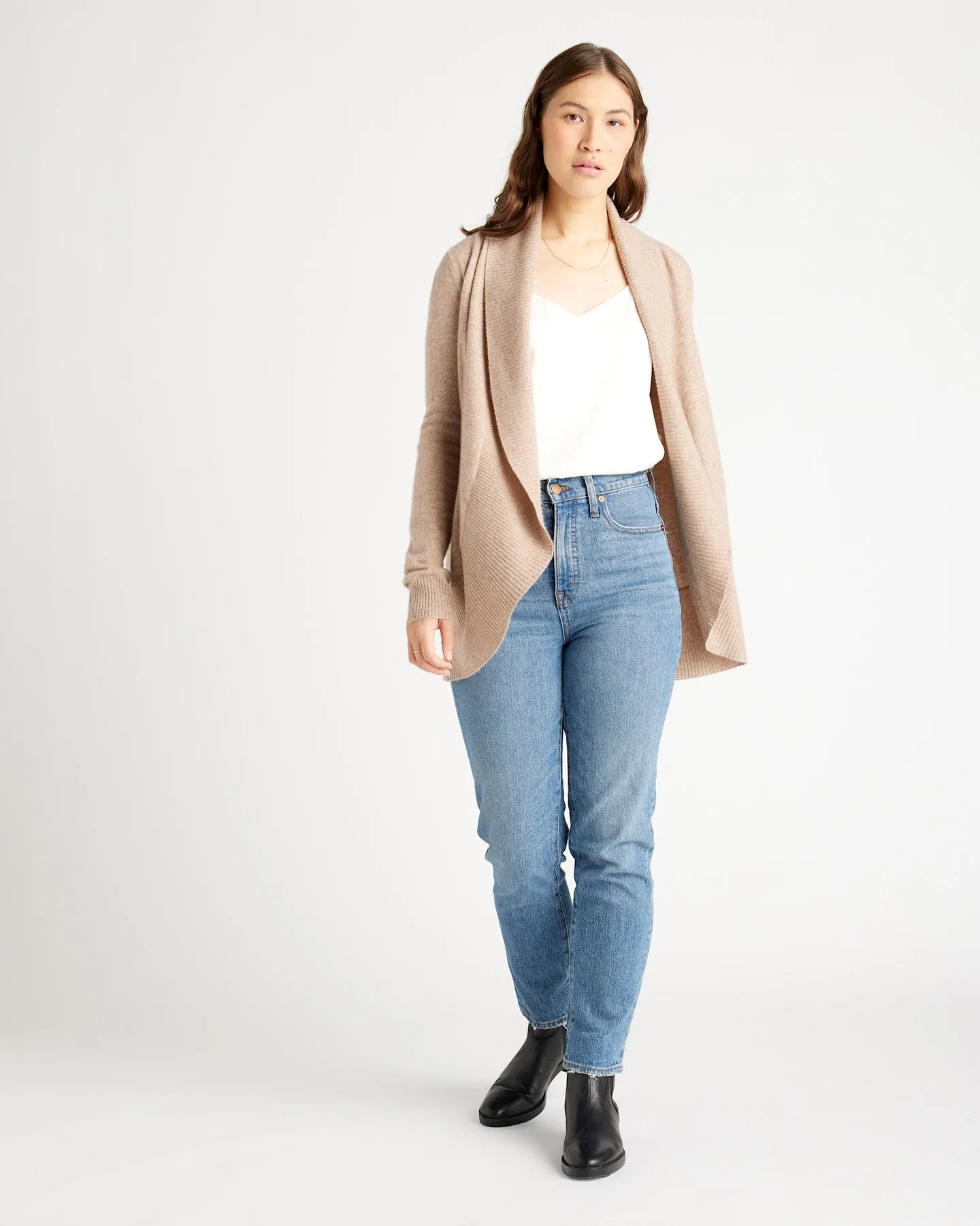 Lightweight Mongolian Cashmere Open Cardigan Sweater