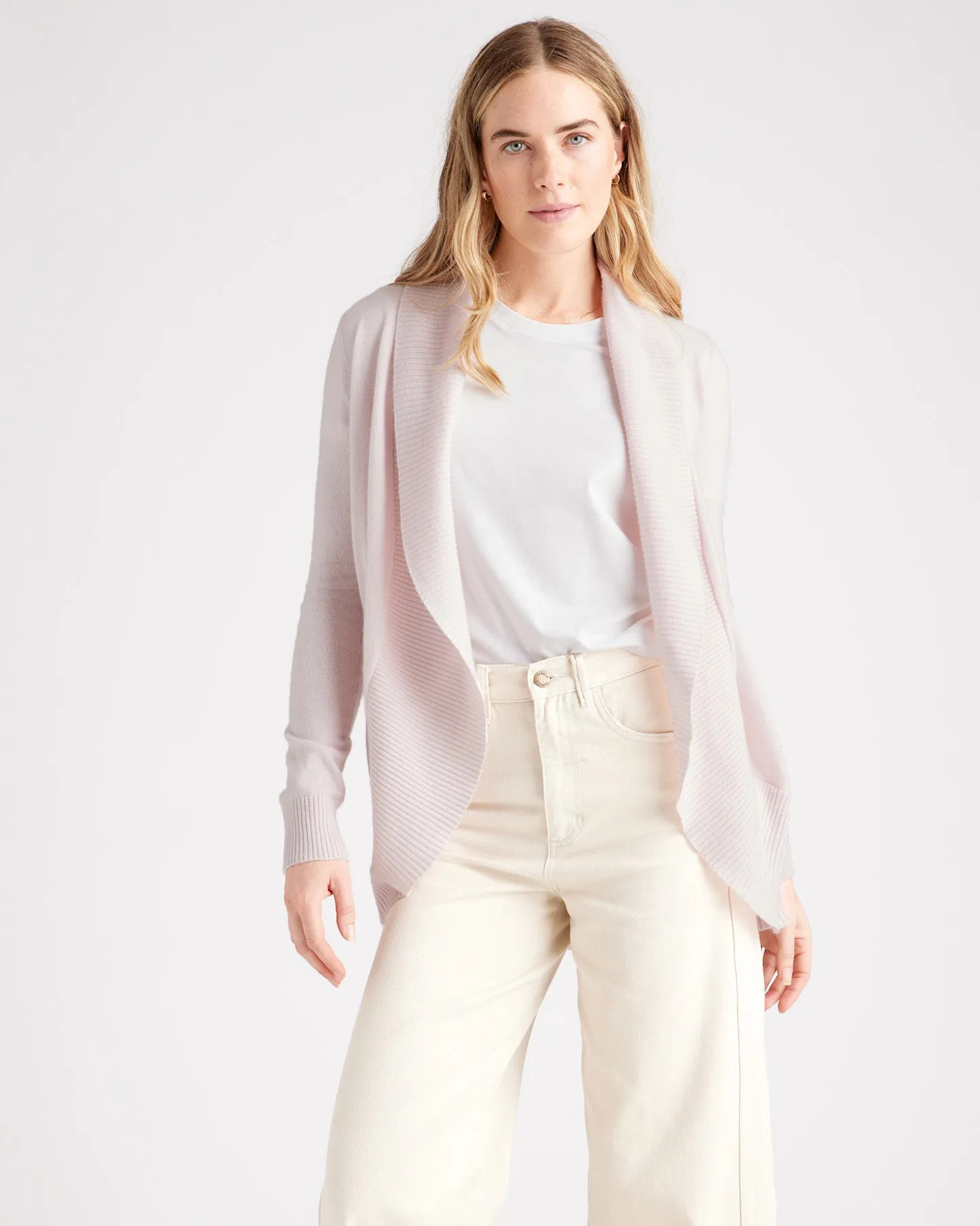 Lightweight Mongolian Cashmere Open Cardigan Sweater