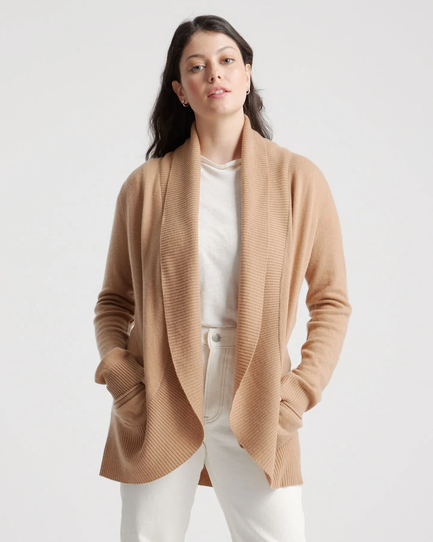 Lightweight Mongolian Cashmere Open Cardigan Sweater