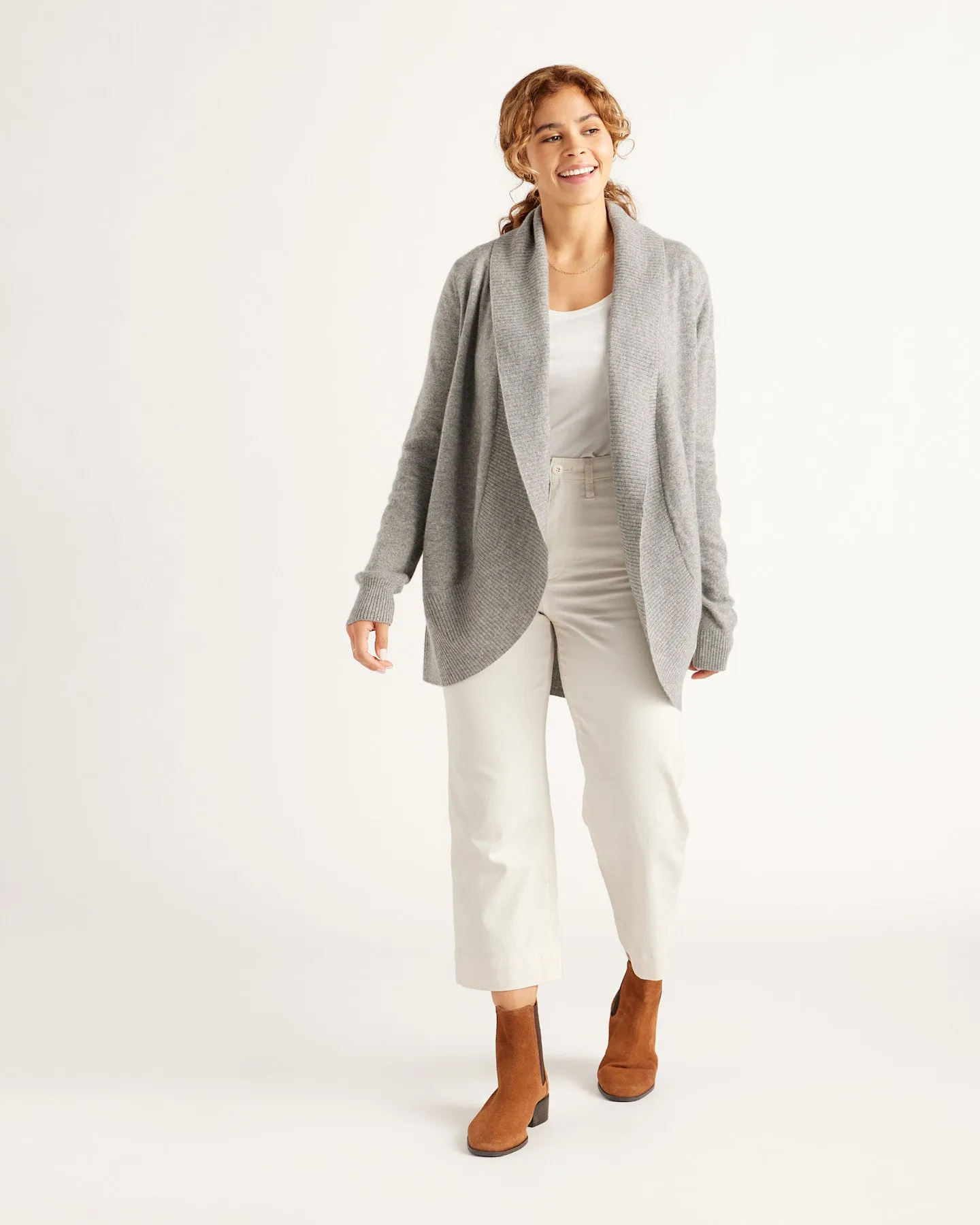 Lightweight Mongolian Cashmere Open Cardigan Sweater
