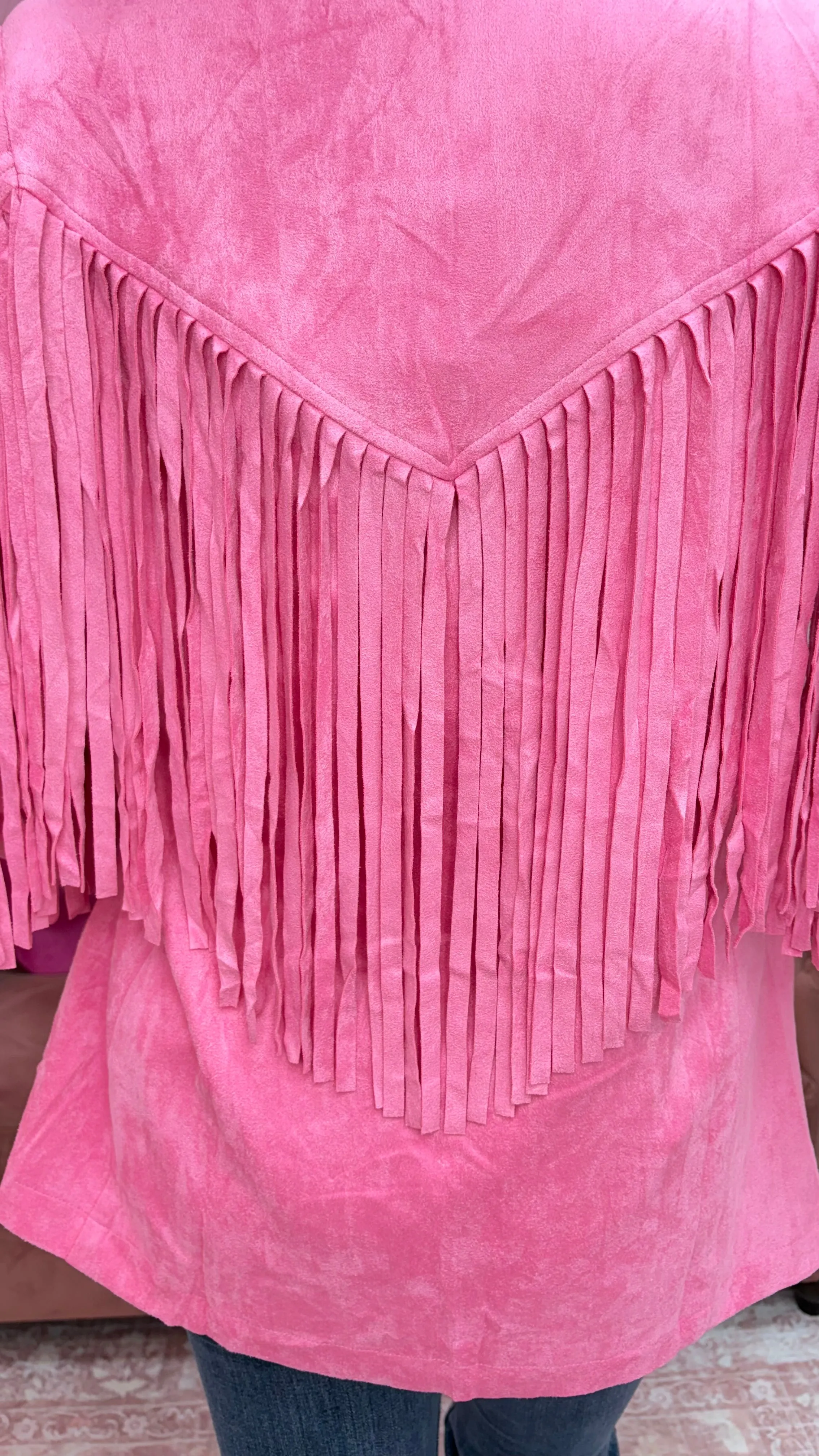 Lightweight Suede Fringe Open Tunic Western Blazer