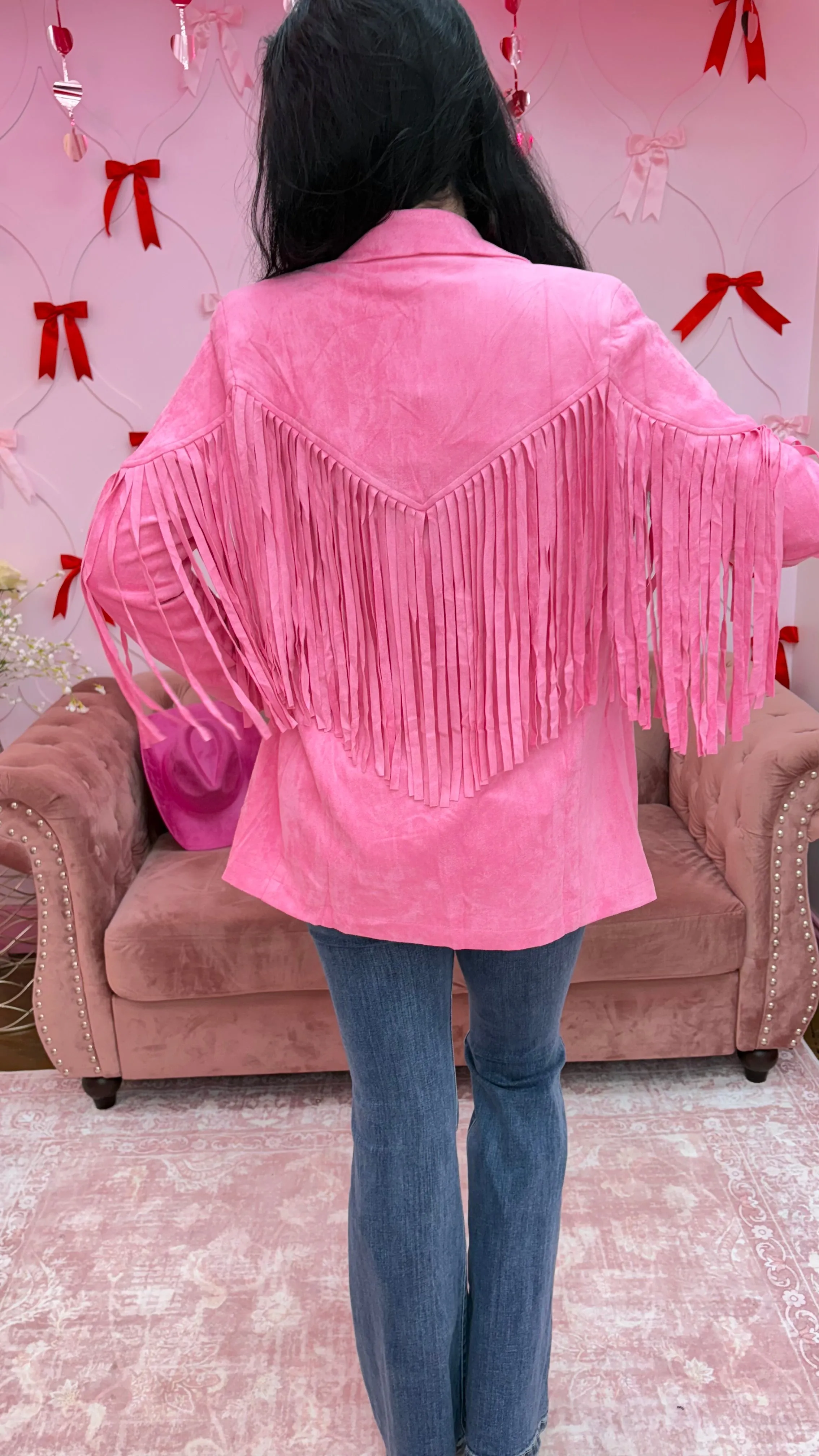 Lightweight Suede Fringe Open Tunic Western Blazer