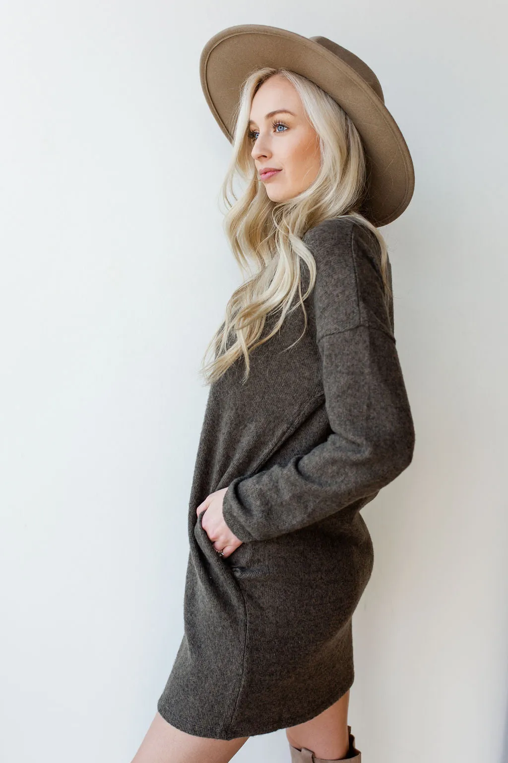 longslv knit sweater dress
