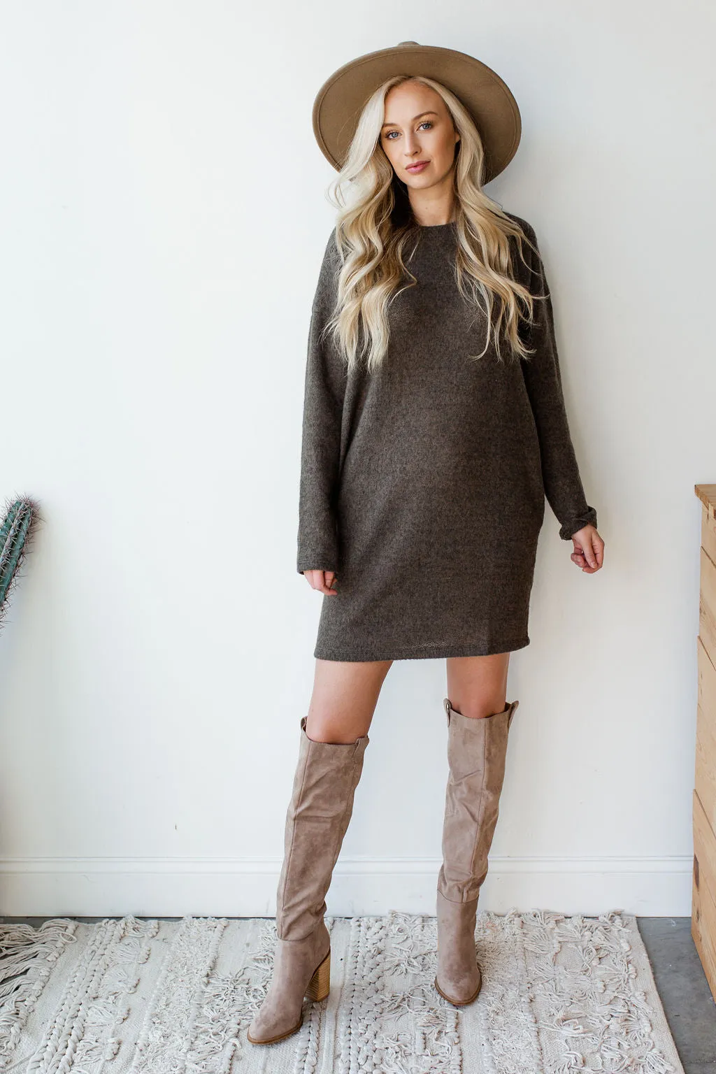 longslv knit sweater dress