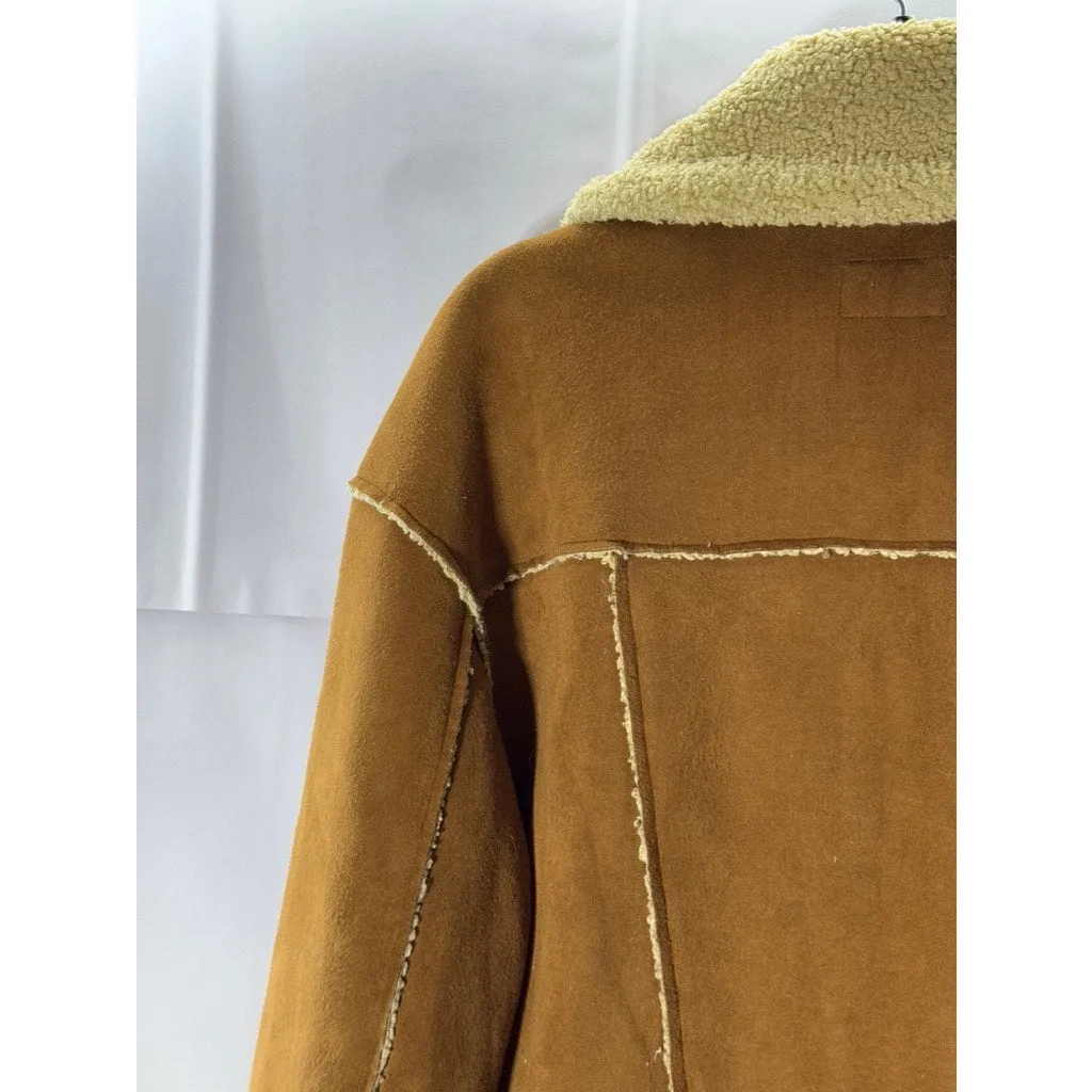 MARINE LAYER Women's Brown/Beige Suede Quebec Sherpa Snap Button Jacket SZ M