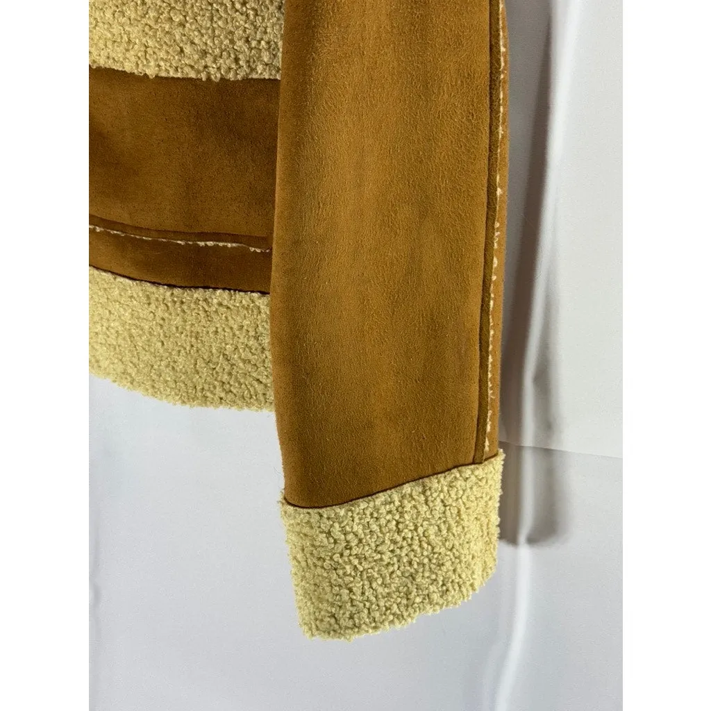 MARINE LAYER Women's Brown/Beige Suede Quebec Sherpa Snap Button Jacket SZ M