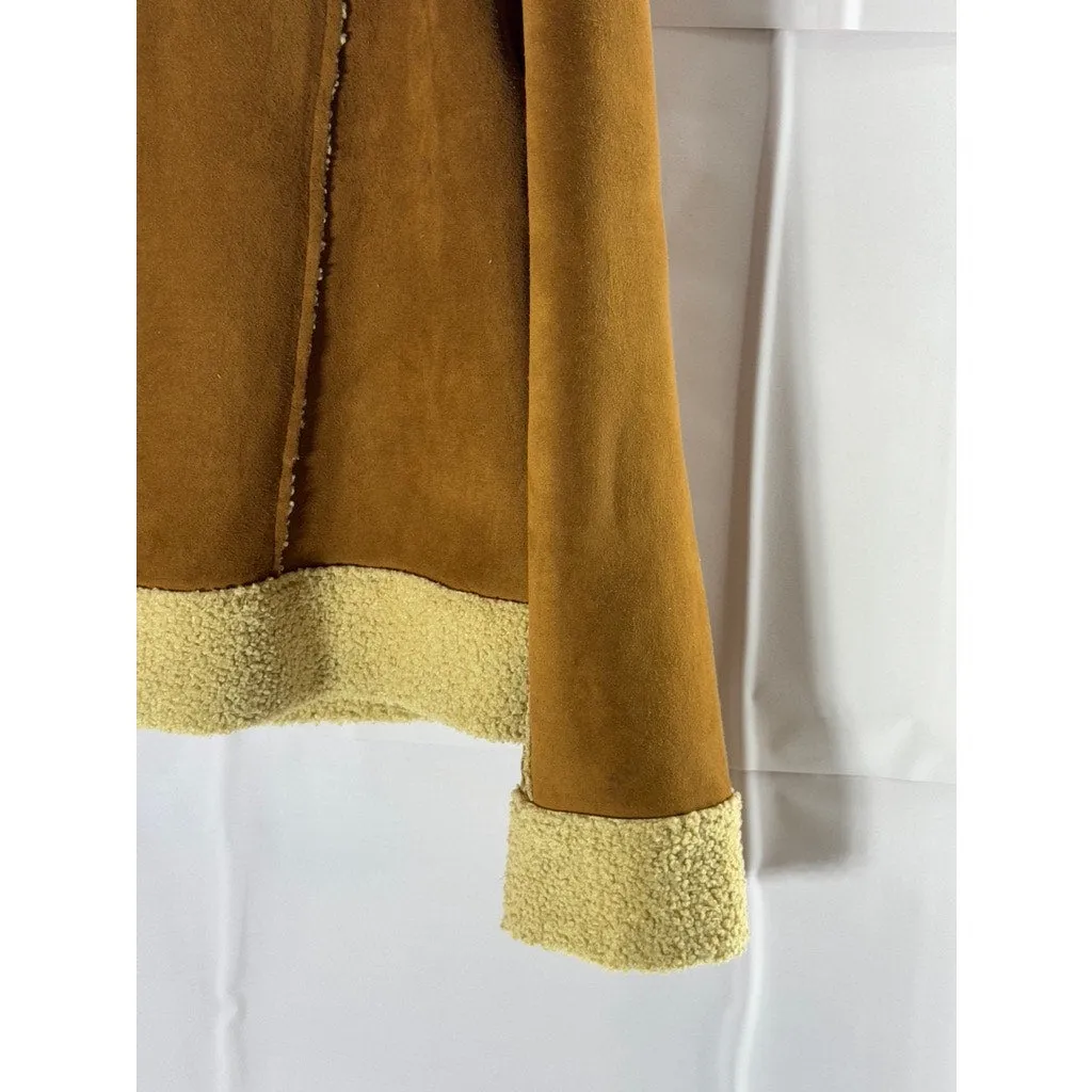 MARINE LAYER Women's Brown/Beige Suede Quebec Sherpa Snap Button Jacket SZ M