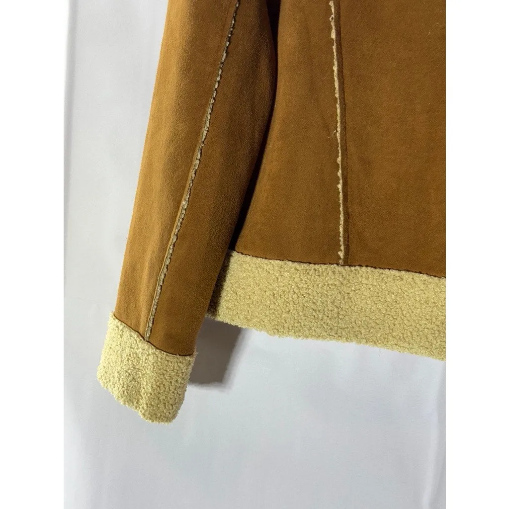 MARINE LAYER Women's Brown/Beige Suede Quebec Sherpa Snap Button Jacket SZ M