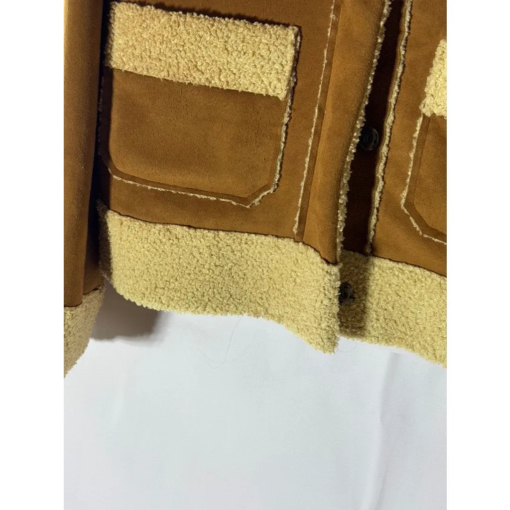 MARINE LAYER Women's Brown/Beige Suede Quebec Sherpa Snap Button Jacket SZ M