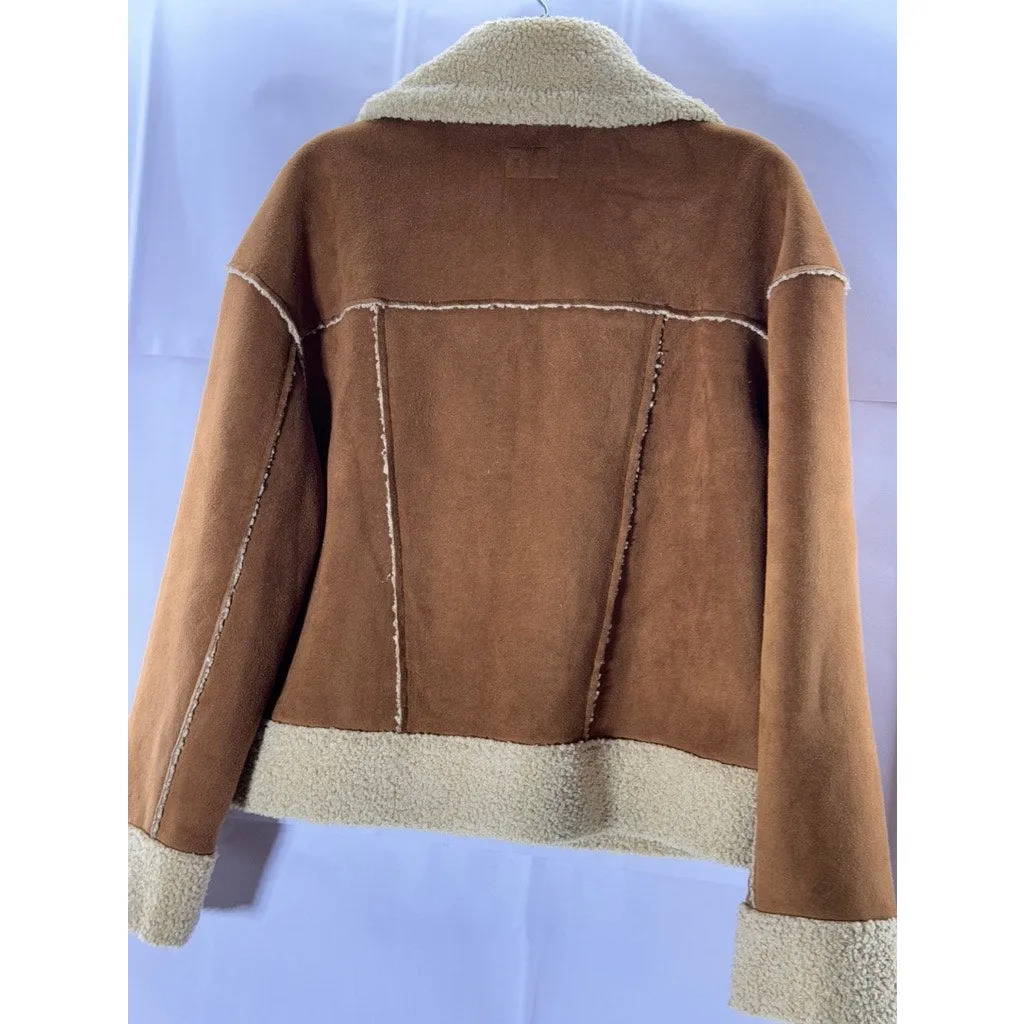 MARINE LAYER Women's Brown/Beige Suede Quebec Sherpa Snap Button Jacket SZ M
