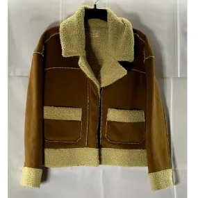 MARINE LAYER Women's Brown/Beige Suede Quebec Sherpa Snap Button Jacket SZ M
