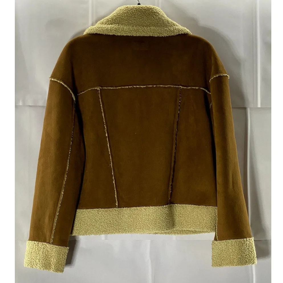 MARINE LAYER Women's Brown/Beige Suede Quebec Sherpa Snap Button Jacket SZ M
