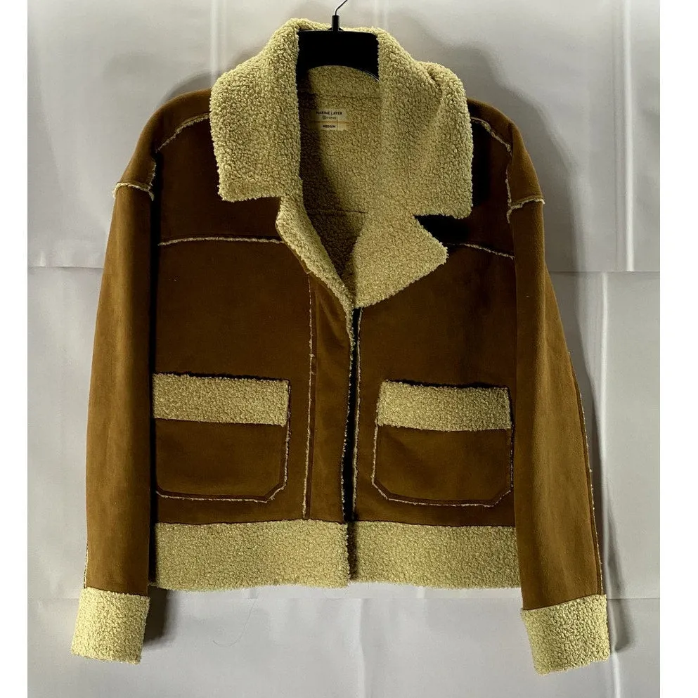 MARINE LAYER Women's Brown/Beige Suede Quebec Sherpa Snap Button Jacket SZ M