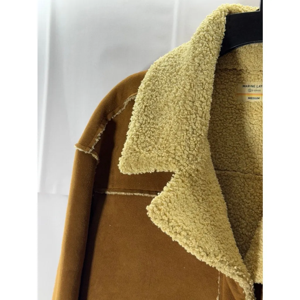 MARINE LAYER Women's Brown/Beige Suede Quebec Sherpa Snap Button Jacket SZ M