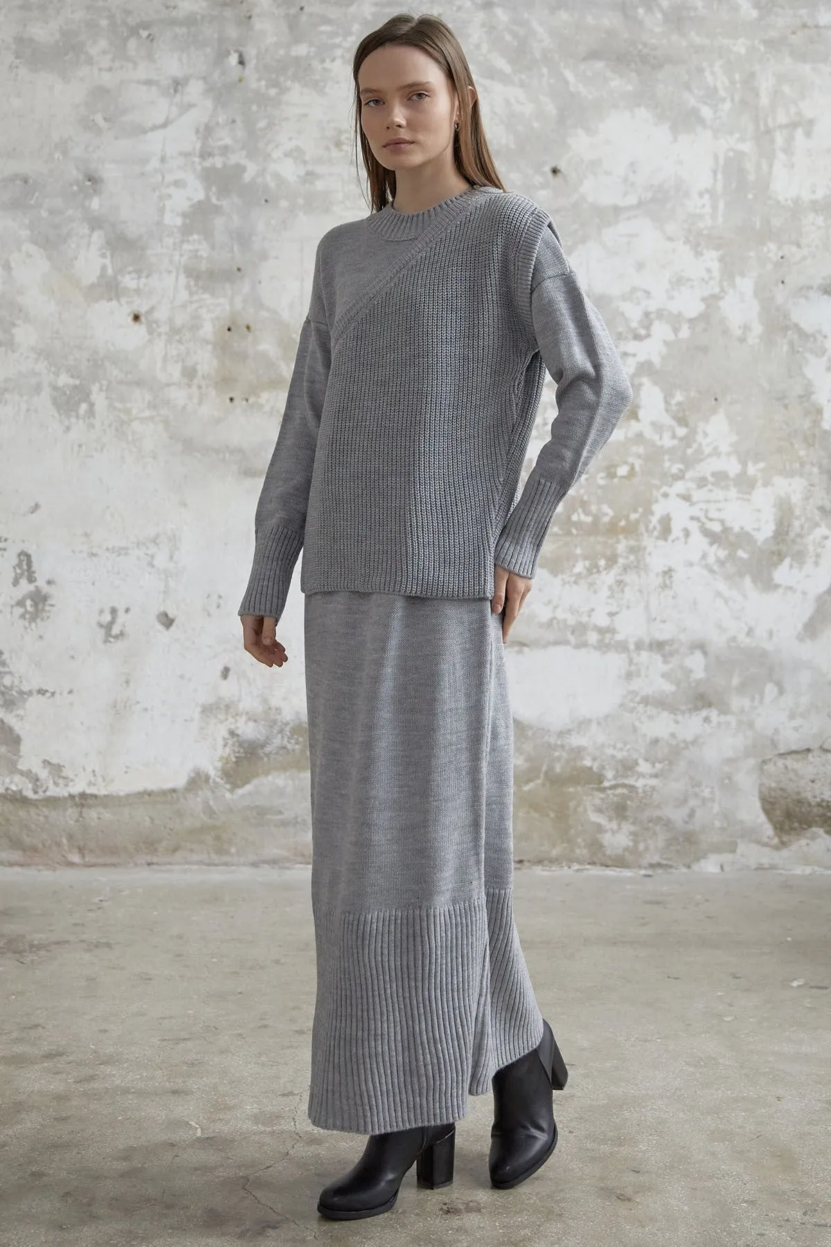 MDS Women Knit Dress with Belted Sweater - Grey - University City