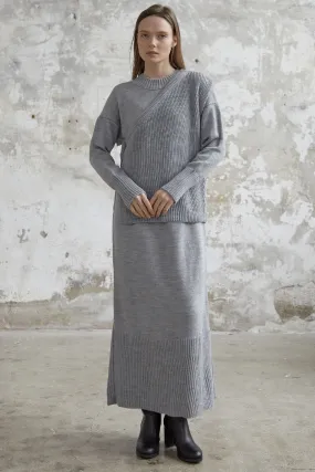 MDS Women Knit Dress with Belted Sweater - Grey - University City