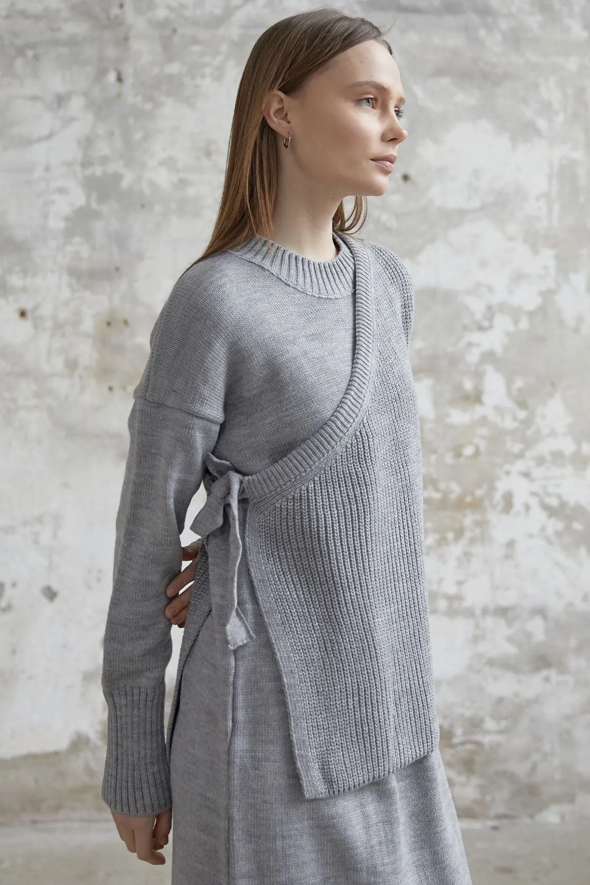 MDS Women Knit Dress with Belted Sweater - Grey - University City