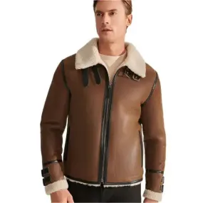 Men's B3 RAF Tan Brown Shearling Aviator Leather Jacket – Warm & Classic