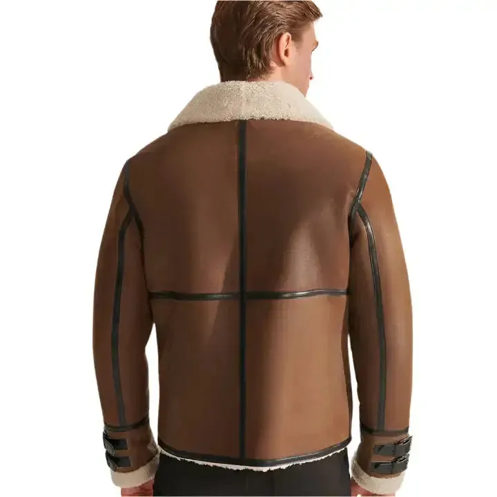 Men's B3 RAF Tan Brown Shearling Aviator Leather Jacket – Warm & Classic
