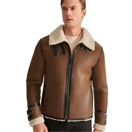 Men's B3 RAF Tan Brown Shearling Aviator Leather Jacket – Warm & Classic