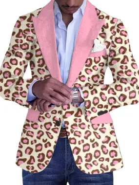 Men's Pink Leopard Print Fashion Retro Lapel Casual Blazer