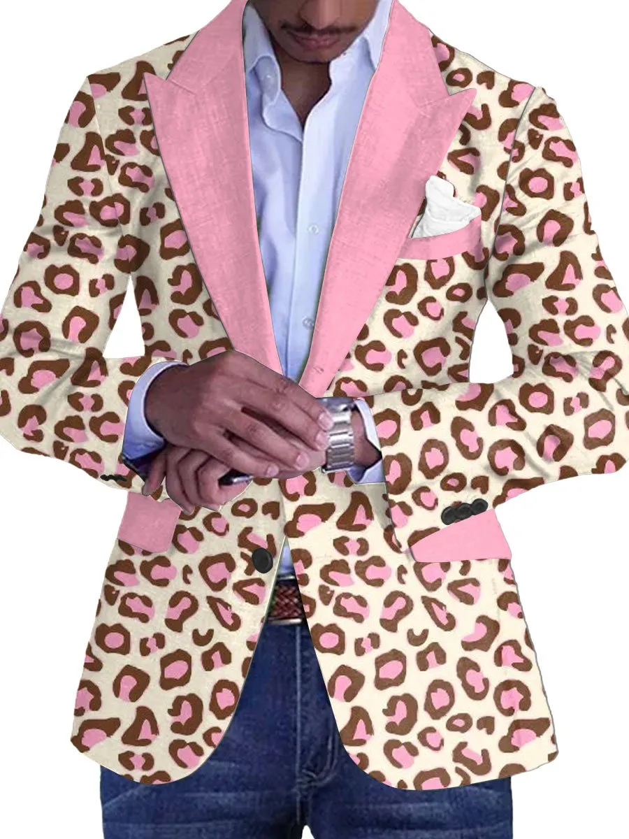 Men's Pink Leopard Print Fashion Retro Lapel Casual Blazer