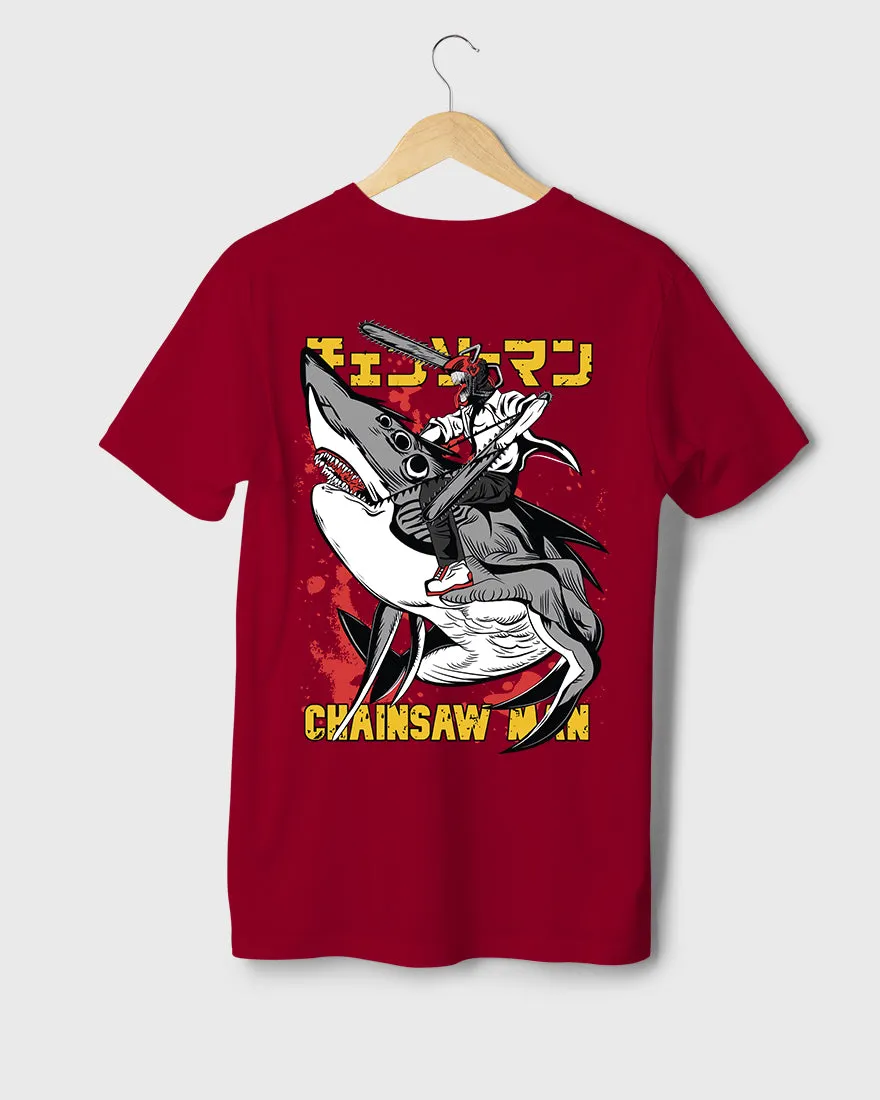 Mens Regular Tshirt Anime Chainsaw Man Denji Shark