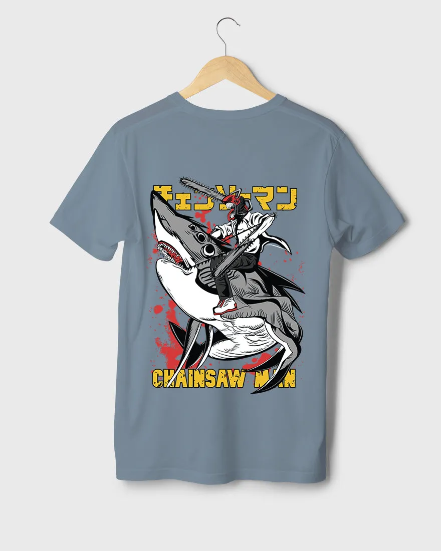 Mens Regular Tshirt Anime Chainsaw Man Denji Shark