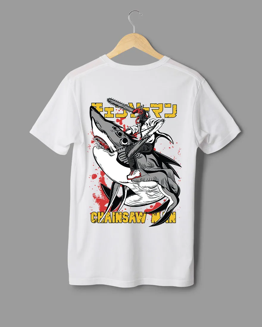 Mens Regular Tshirt Anime Chainsaw Man Denji Shark