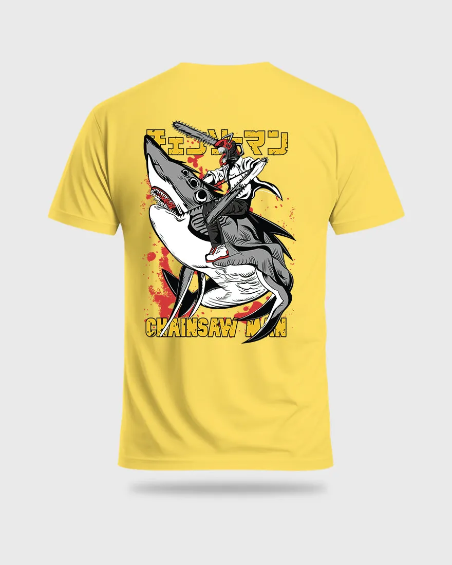 Mens Regular Tshirt Anime Chainsaw Man Denji Shark