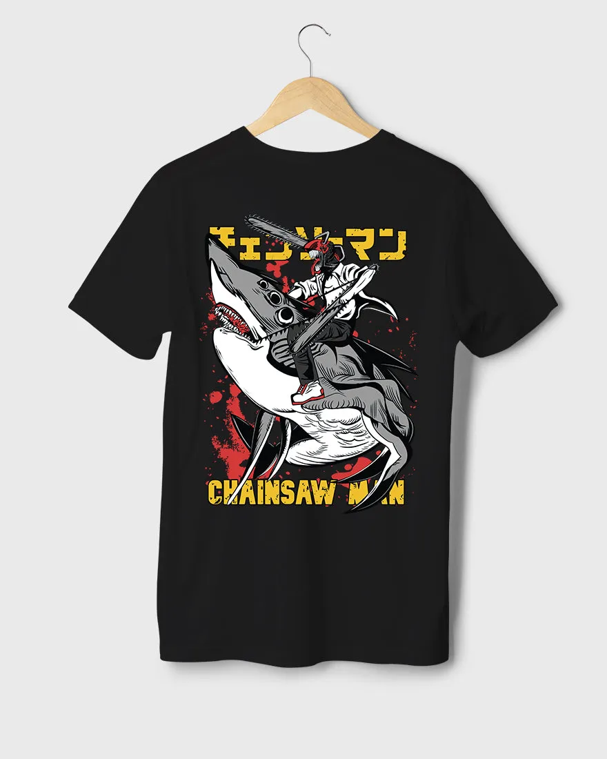 Mens Regular Tshirt Anime Chainsaw Man Denji Shark