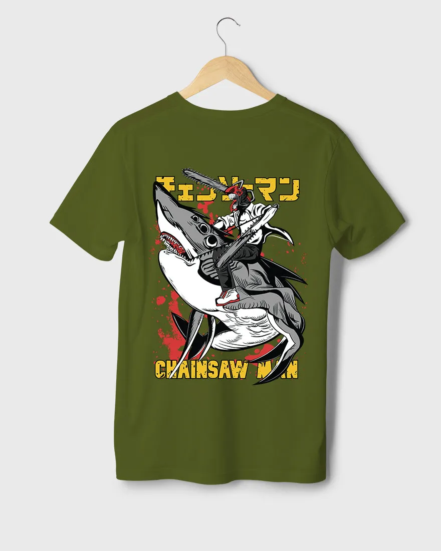 Mens Regular Tshirt Anime Chainsaw Man Denji Shark