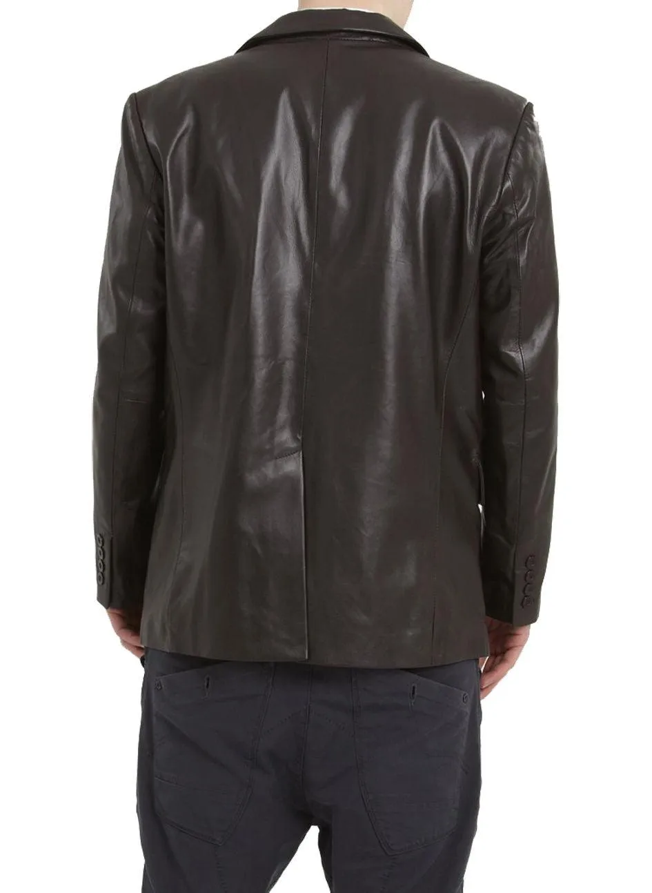 Men's TWO BUTTON Black Leather Blazer TB016