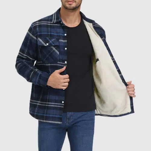 Men's Warm Plaid Sherpa Lined Cotton Jacket